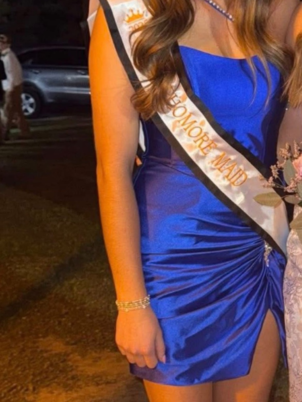Elegant Royal Blue Satin Ruched homecoming Dress